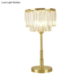 Modern Brass Drum Table Lamp With Clear Hand-Cut Crystal Led Light For Dining Room