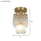 Modern Brass Finish Crystal Drip Semi - Flush Ceiling Lamp Fixture
