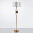 Modern Brass Finish Floor Lamp With Barrel Shade And Metal Base
