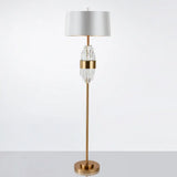 Modern Brass Finish Floor Lamp With Barrel Shade And Metal Base