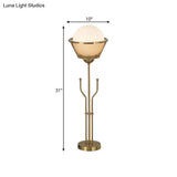 Modern Brass Finish Table Lamp With Trident Base - Metallic Reading Book Light