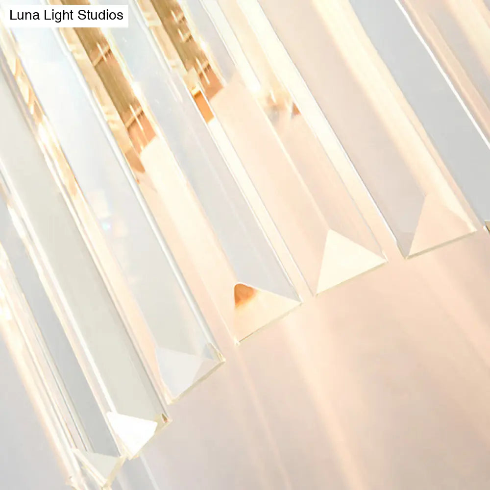 Modern Brass Finished Wall Mounted Sconce Lighting With Clear Crystal Shade - Set Of 2