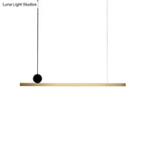 Modern Brass Integrated Led Linear Chandelier Hanging Light Fixture For Dining Room 34.5/46.5 Width