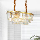 Modern Brass Island Pendant Light With Oval Crystal Shade - 8-Light Dining Room Hanging Lamp Kit