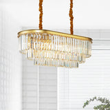 Modern Brass Island Pendant Light With Oval Crystal Shade - 8-Light Dining Room Hanging Lamp Kit