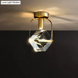 Modern Brass Led Ceiling Flush Mount Crystal Cube Semi Light Fixture