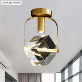 Modern Brass Led Ceiling Flush Mount Crystal Cube Semi Light Fixture