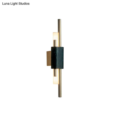 Modern Brass Led Wall Sconce With Slim Tube Design And Black Marble Deco