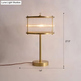 Modern Brass Nightstand Lamp For Bedside - Clear Glass Rod Drum Shade Table Light With 1 Bulb