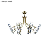 Modern Brass Semi Flush Sputnik Ceiling Light With 8 Clear Crystal Bulbs For Bedroom