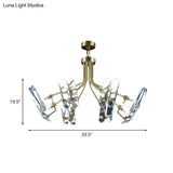Modern Brass Semi Flush Sputnik Ceiling Light With 8 Clear Crystal Bulbs For Bedroom