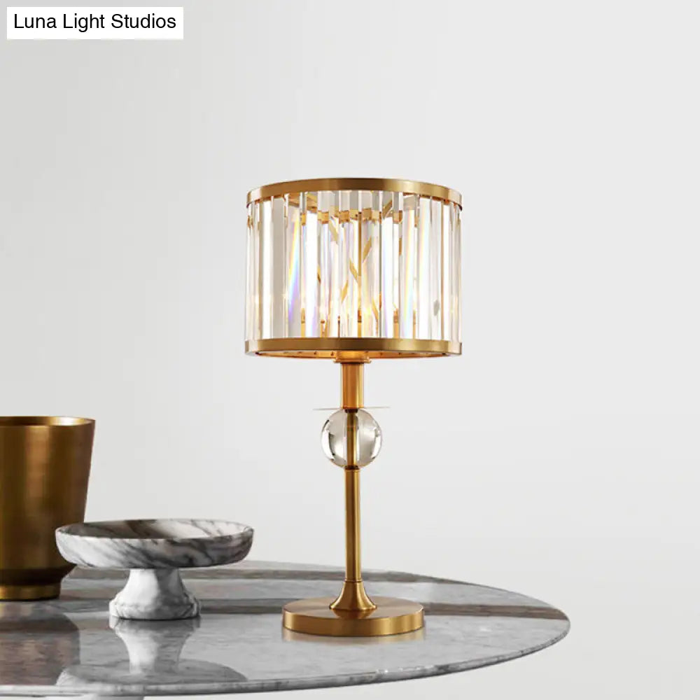 Modern Brass Table Lamp With Prismatic Crystal Shade