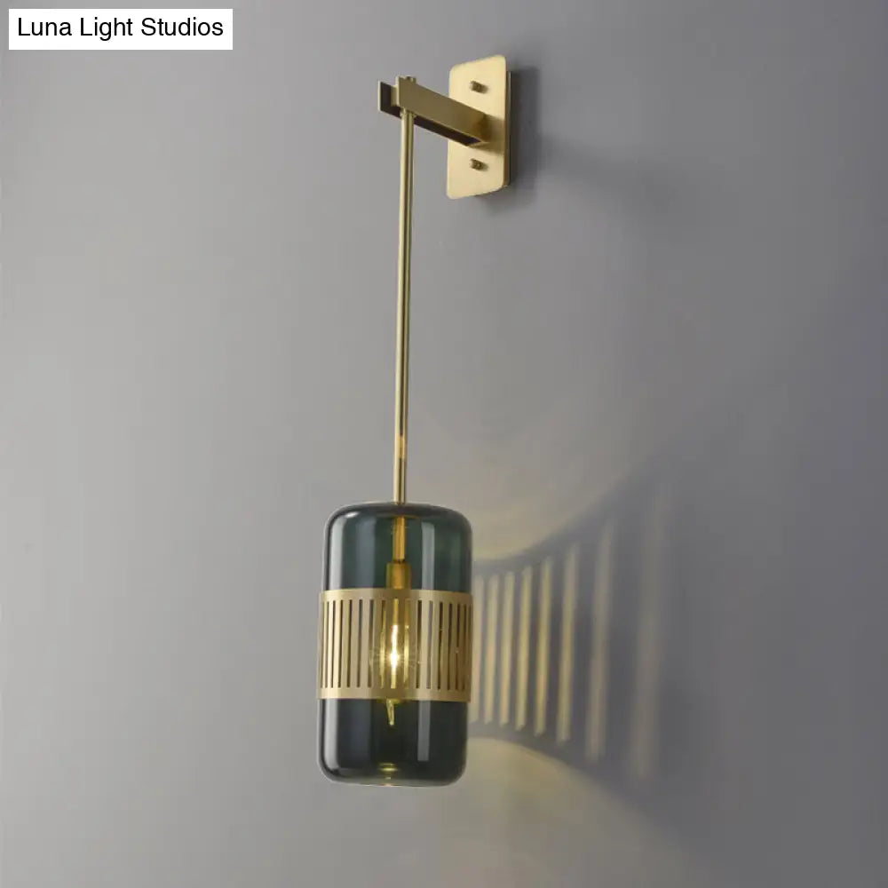 Modern Brass Wall Sconce Light With Glass Shade - Postmodern Cylindrical Fixture