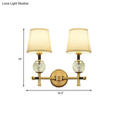 Modern Brass Wall Sconce With Crystal Accent And Fabric Shade