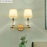 Modern Brass Wall Sconce With Crystal Accent And Fabric Shade