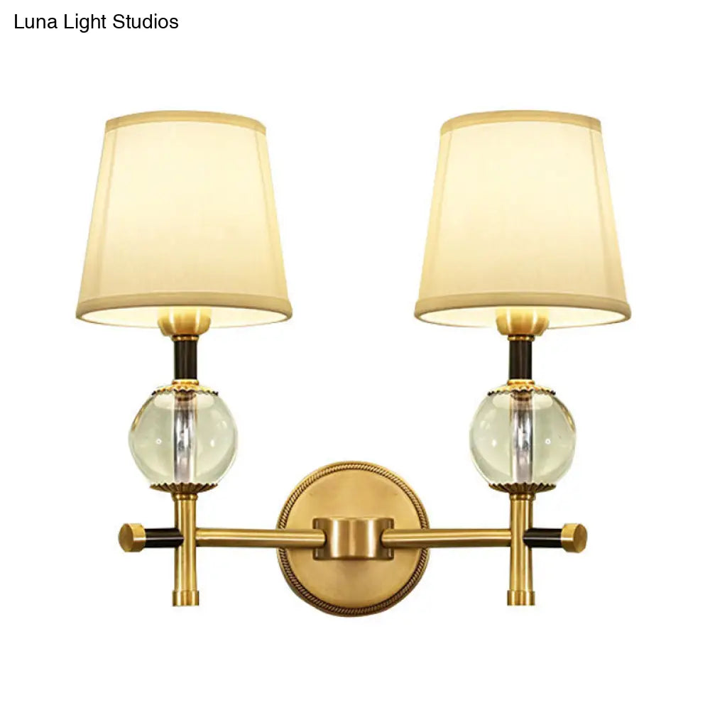 Modern Brass Wall Sconce With Crystal Accent And Fabric Shade