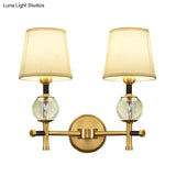 Modern Brass Wall Sconce With Crystal Accent And Fabric Shade