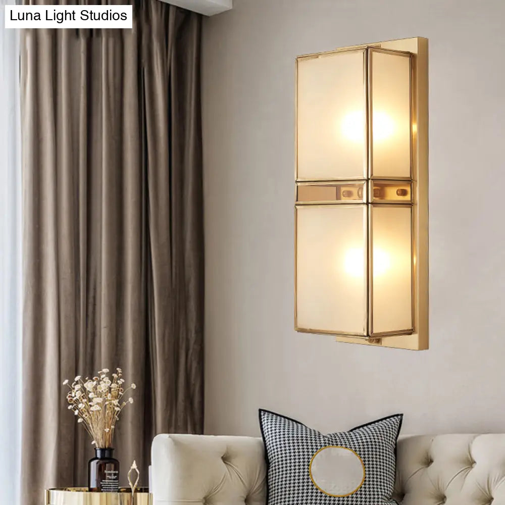 Modern Brass Wall Sconce With Frosted Glass - Sleek Corridor Lighting