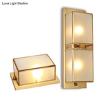Modern Brass Wall Sconce With Frosted Glass - Sleek Corridor Lighting