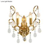 Modern Brass Wall Sconce With Teardrop Crystal - Flush Mount 1/2 Lights