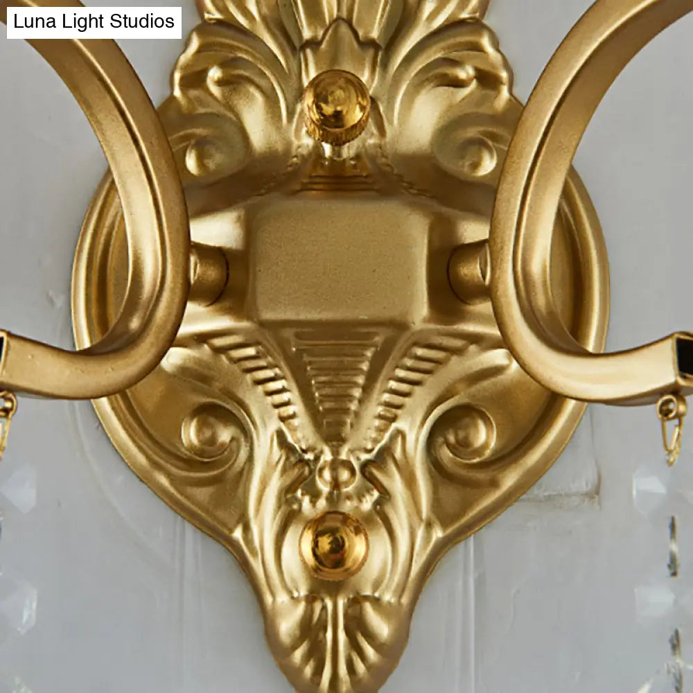Modern Brass Wall Sconce With Teardrop Crystal - Flush Mount 1/2 Lights