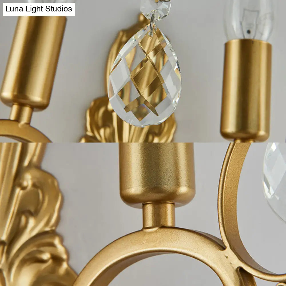 Modern Brass Wall Sconce With Teardrop Crystal - Flush Mount 1/2 Lights