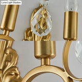 Modern Brass Wall Sconce With Teardrop Crystal - Flush Mount 1/2 Lights