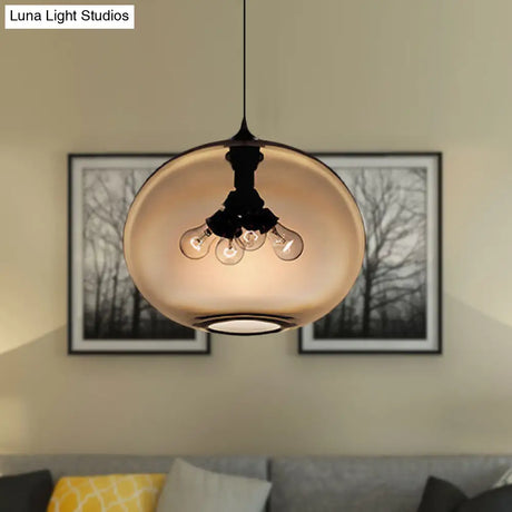 Modern Brown/Clear/Amber Oval Glass Pendant Light - 4-Light Ceiling Hanging Fixture