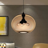 Modern Brown/Clear/Amber Oval Glass Pendant Light - 4-Light Ceiling Hanging Fixture Brown