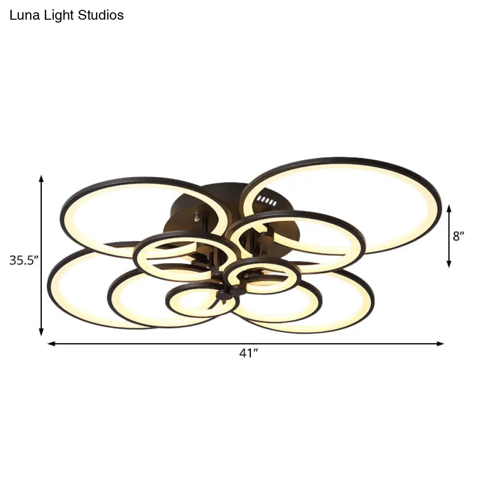 Modern Brown Flush Mount Acrylic Ceiling Light With Multi-Ring Design And 8/10 Lights For Living
