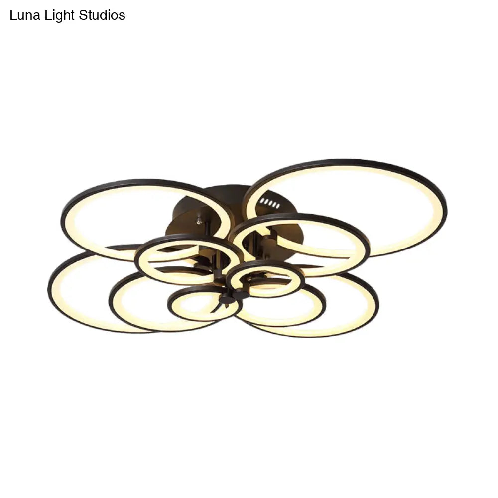 Modern Brown Flush Mount Acrylic Ceiling Light With Multi-Ring Design And 8/10 Lights For Living