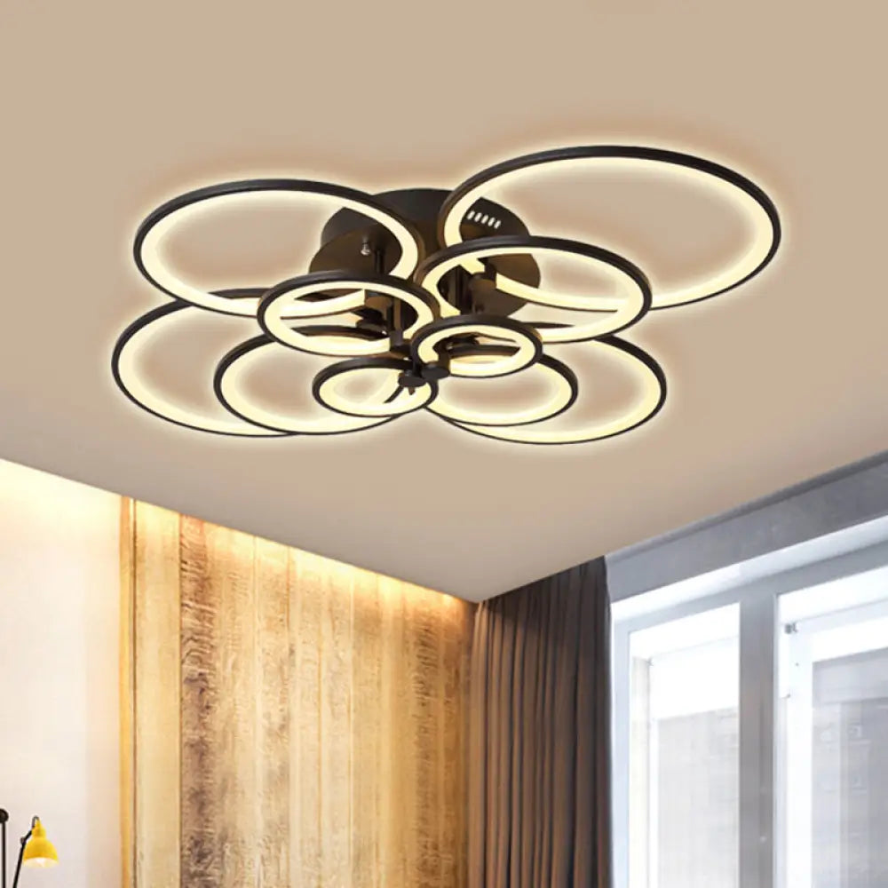 Modern Brown Flush Mount Acrylic Ceiling Light With Multi-Ring Design And 8/10 Lights For Living
