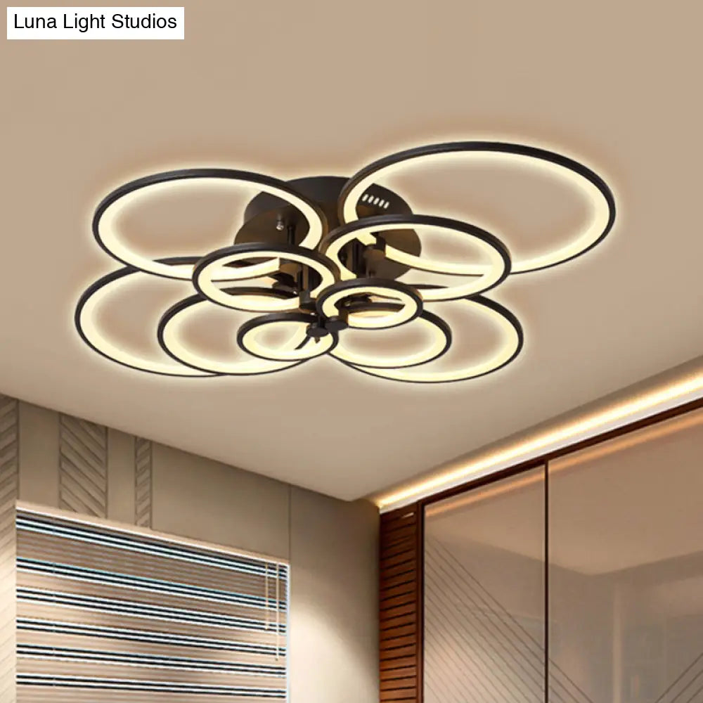 Modern Brown Flush Mount Acrylic Ceiling Light With Multi-Ring Design And 8/10 Lights For Living