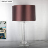 Modern Brown Small Desk Lamp With Fabric Shade - 1-Bulb Cylindrical Task Lighting