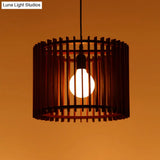 Modern Brown Wood Cylinder Cage Pendant Light - 1 Hanging Lamp Kit