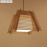 Modern Brown Wood Hanging Light: Trapezoidal Restaurant Pendant Lamp