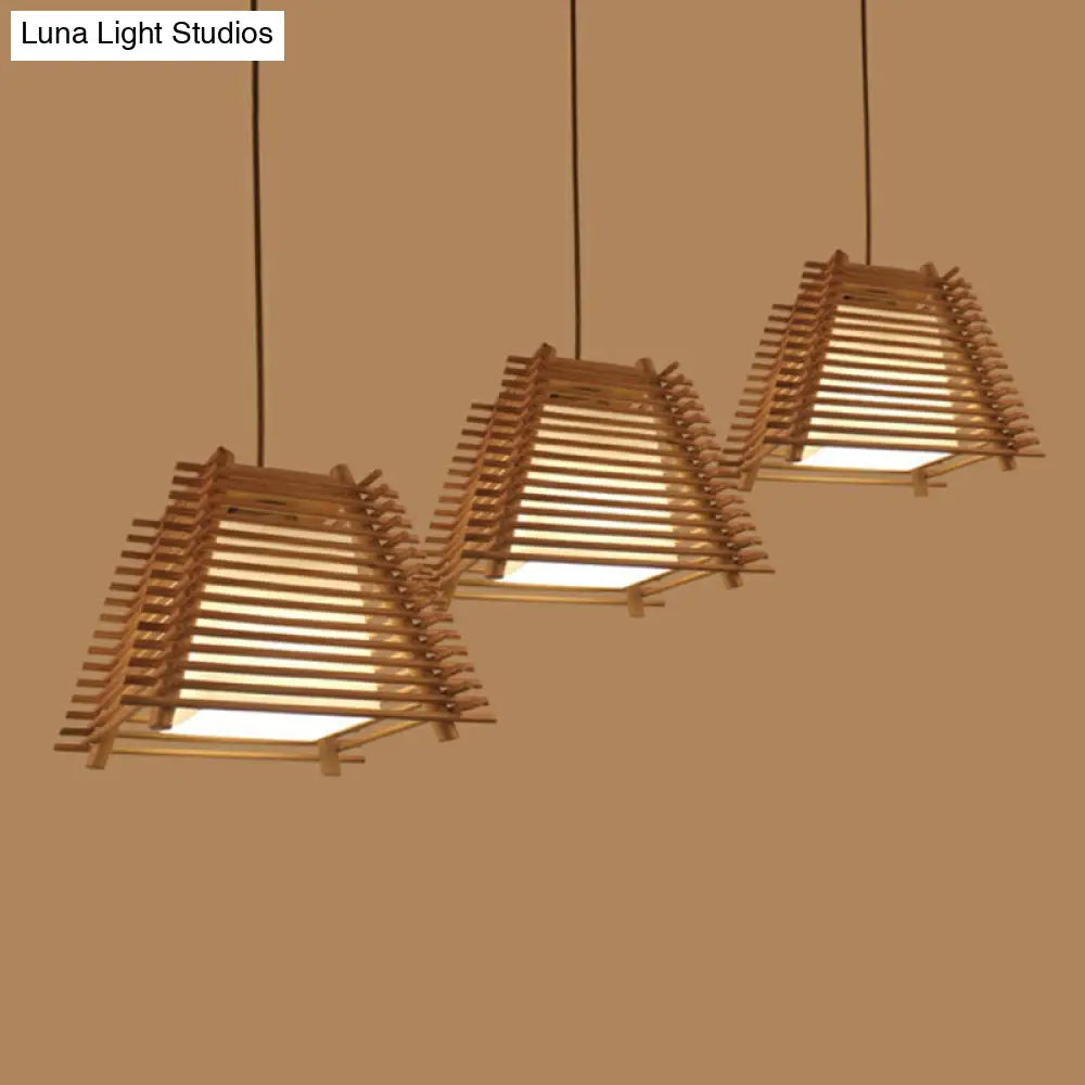 Modern Brown Wood Hanging Light: Trapezoidal Restaurant Pendant Lamp