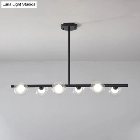 Modern Bubble Clear Glass Island Ceiling Light - 5/6 Lights Black/Gold Finish Dining Room Pendant