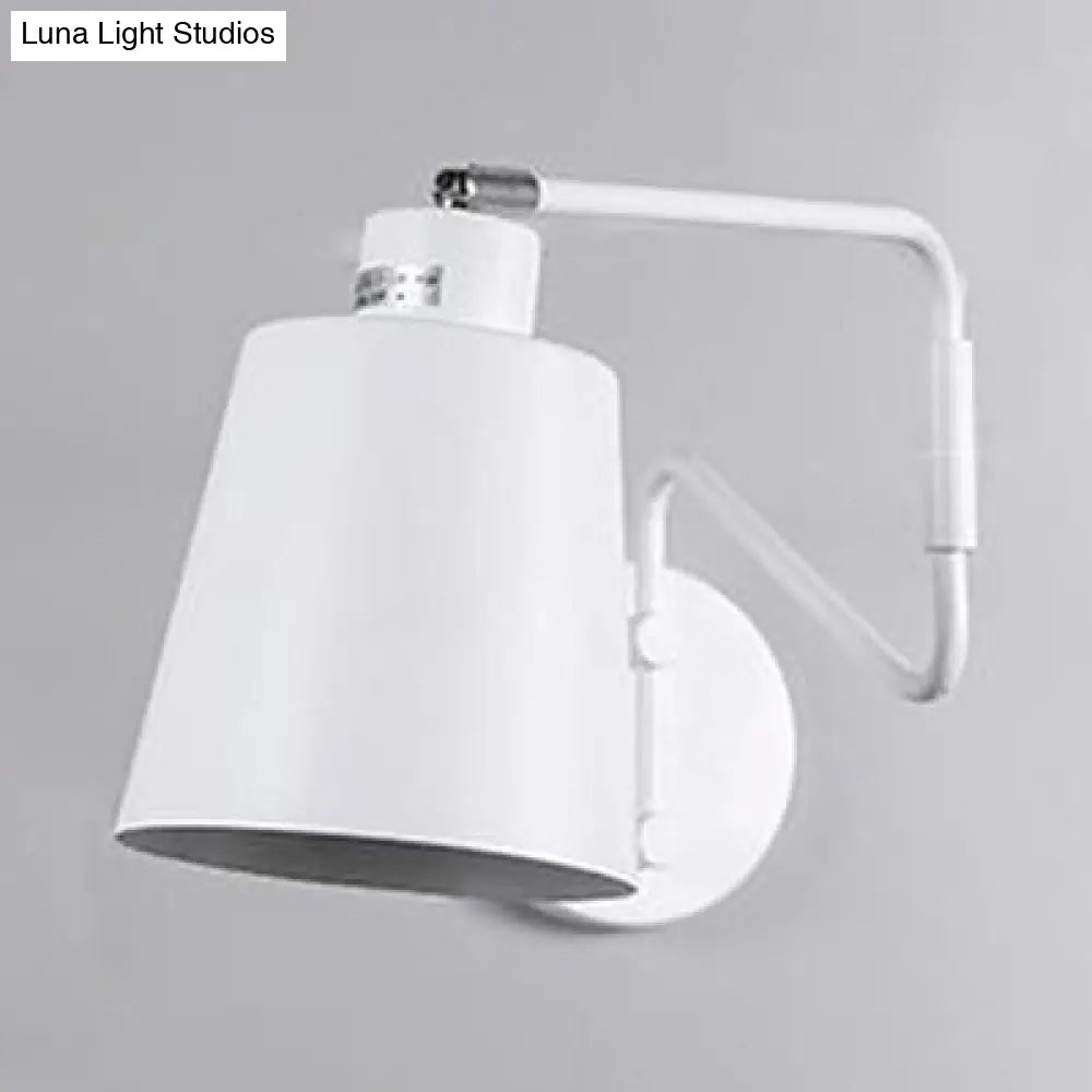 Modern Bucket Metal Wall Sconce With Adjustable Arm - White Corridor Lighting