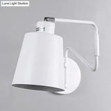 Modern Bucket Metal Wall Sconce With Adjustable Arm - White Corridor Lighting