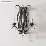 Modern Candelabra Wall Sconce With Crystal Drop - Black/Brass Finish 3 Lights
