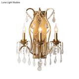 Modern Candelabra Wall Sconce With Crystal Drop - Black/Brass Finish 3 Lights