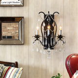 Modern Candelabra Wall Sconce With Crystal Drop - Black/Brass Finish 3 Lights