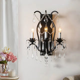 Modern Candelabra Wall Sconce With Crystal Drop - Black/Brass Finish 3 Lights Black