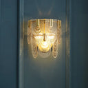 Modern Carved Glass 3-Light Gold Wall Sconce: 2-Layer Wall-Mounted Lamp For Living Room