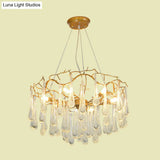 Modern Cascade Clear Bubble Crystal Chandelier With 6 Lights And Iron Arm Suspension