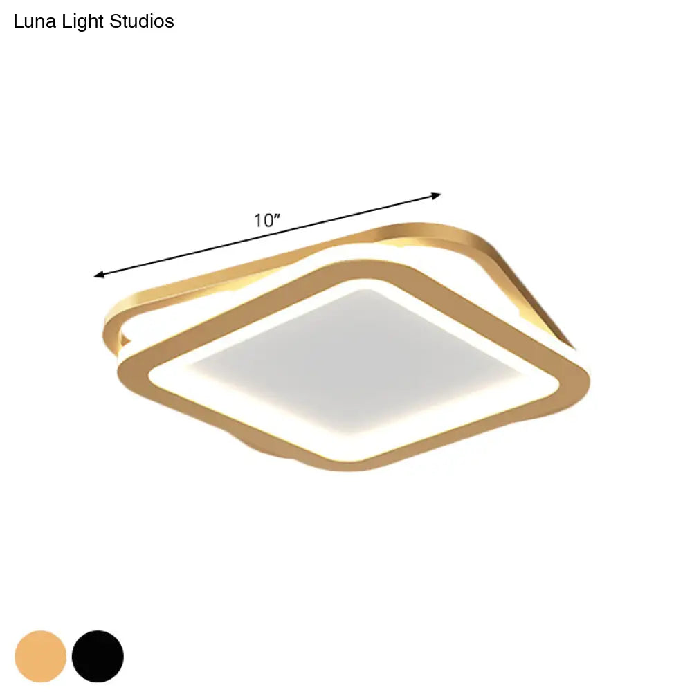 Modern Ceiling Mounted Flush Lighting In Black/Gold - Round/Square Metal Led Fixture For Hallways