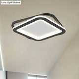 Modern Ceiling Mounted Flush Lighting In Black/Gold - Round/Square Metal Led Fixture For Hallways