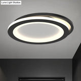 Modern Ceiling Mounted Flush Lighting In Black/Gold - Round/Square Metal Led Fixture For Hallways