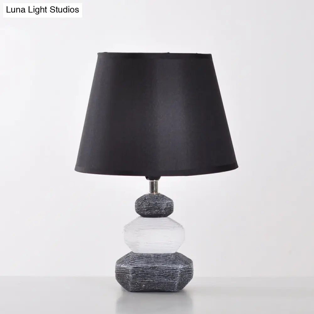 Modern Ceramic Nightstand Lamp - Contemporary Stone Shape Design | Black/Grey & White 1 Light